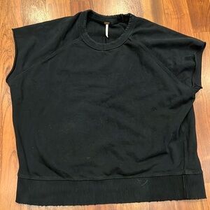 Free People Distressed Black Layering Piece Short Sleeve Sweatshirt Oversized XS